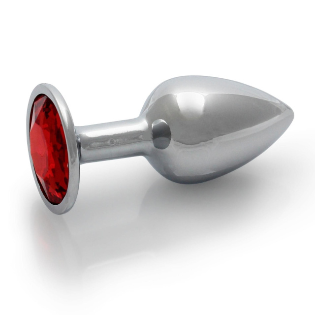 Ouch! Round Gem Butt Plug - Korek analny, Czerwony, 7.1 cm, M
