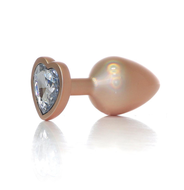 Boss Series Jewellery Pearl Gold Heart Plug - Korek analny z kryształkiem, Przezroczysty, 8 cm, M