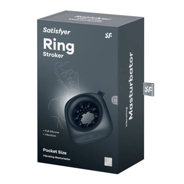 Satisfyer Ring Stroker - Masturbator z wibracją, Czarny, 9.1 cm