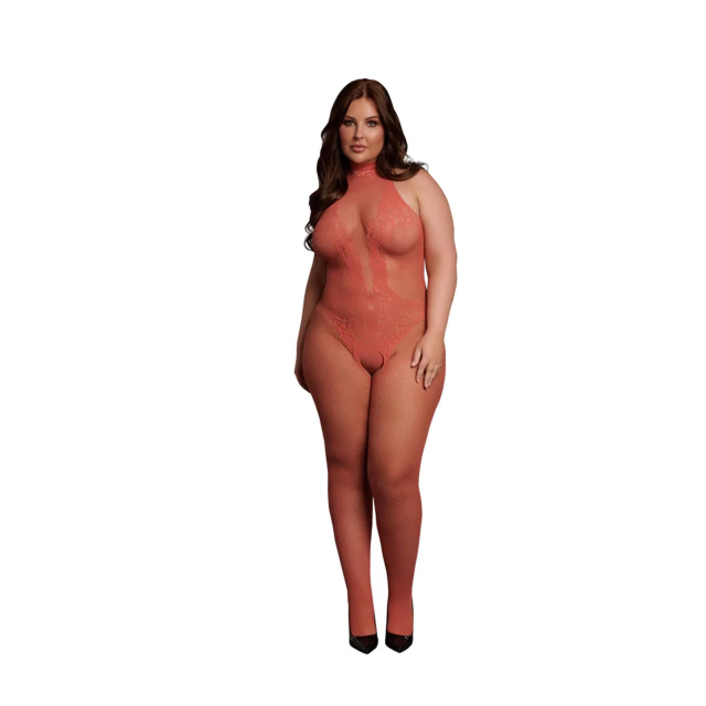 Бодістокінг Le Désir Fishnet and Lace, Plus Size (червоний)