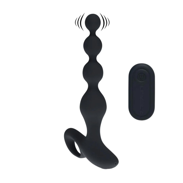 Levelz Remote Control Beaded Vibrating Silicone Anal Plug - Wibrator analny, Czarny, 20.3 cm