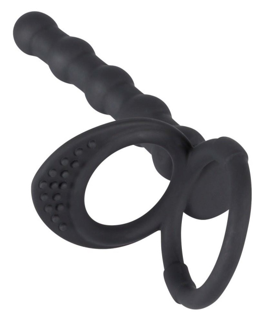 Black Velvets Cock And Ball Ring - Korek analny z pierścieniem erekcyjnym, Czarny, 19 cm