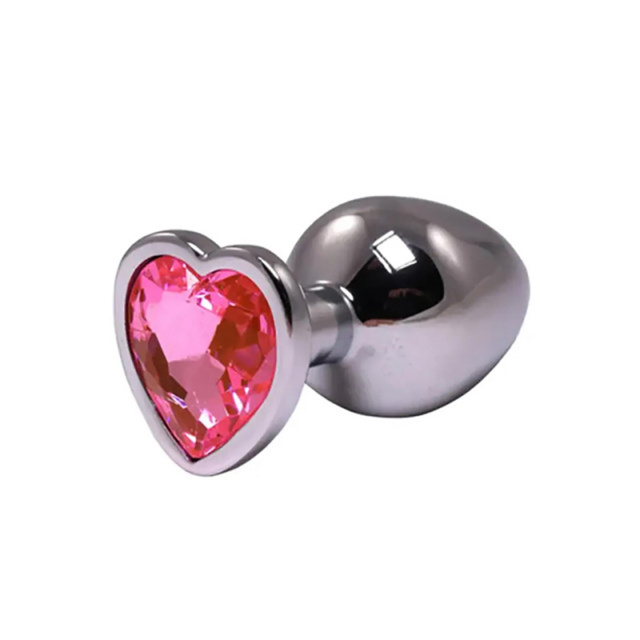 Fantasy Silver Butt Plug Heart-Shaped M - Korek analny, Różowy, 8 cm, M