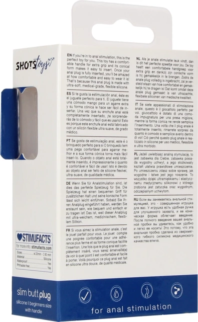 ShotsToys Slim Butt Plug - Korek analny, Niebieski, 8.3 cm