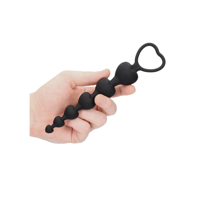 Ouch Anal Heart Beads - Łańcuszek analny, Czarny, 18.5 cm