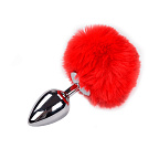 Alive Metal Anal Fluffy Plug - Korek analny, Czerwony, 8 cm, M