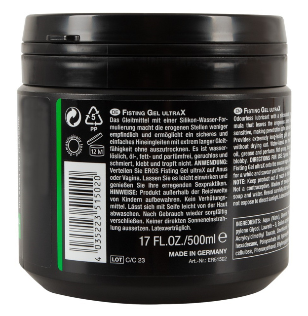 Eros - Żel do fistingu, Bezzapachowy, 500 ml