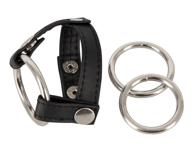 Набор эрекционных колец Bad Kitty Leather Strap (черный)