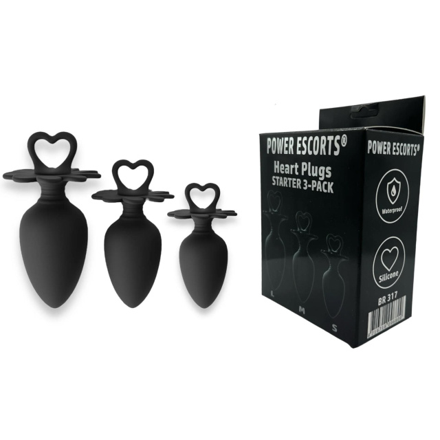 Набір анальних пробок Power Escorts Heart Plug Anal, 3 шт (чорний)