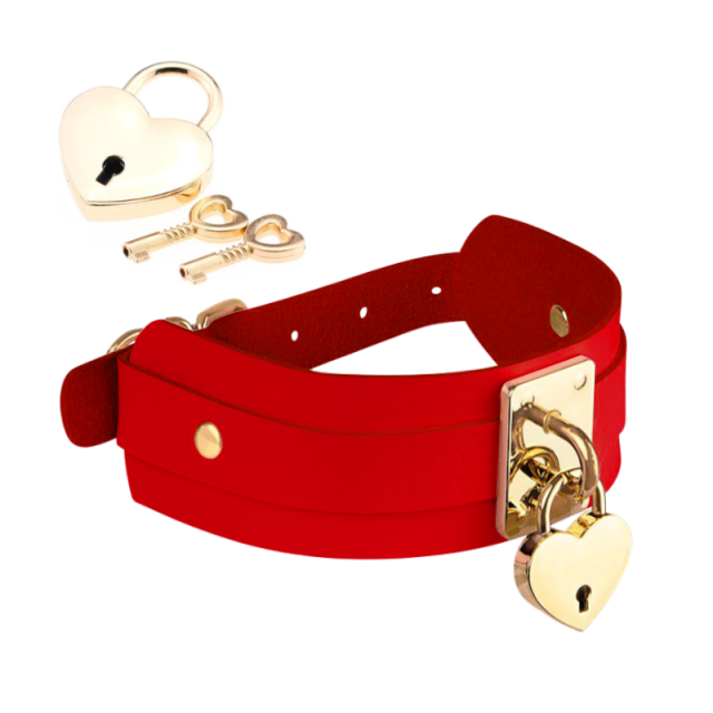 БДСМ нашийник Kinky Diva Collar Me! Heart-Lock-Key Collar (червоний)