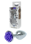 Металева анальна пробка Boss Jewellery Silver Plug Rose, 9 см (фіолетовий)