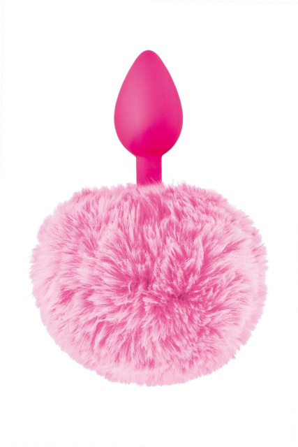 Sweet Caress Pink Pompom Anal Plug - Korek analny, Różowy, 12 cm