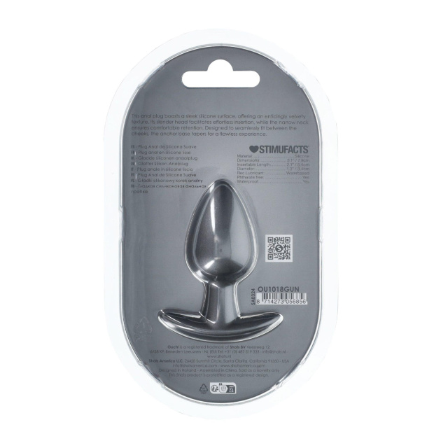 Korek analny Ouch! Smooth Anal Plug Metallic M, 7.9 cm (szary)