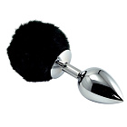 Анальна пробка з хвостиком LoveToy Pompon Metal Plug Small, 7 см (чорний)