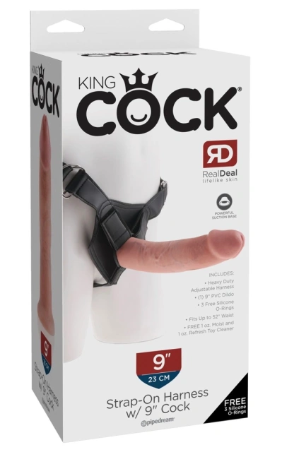 Страпон King Cock с реалистичным съёмным фаллоимитатором, 23 см (телесный)