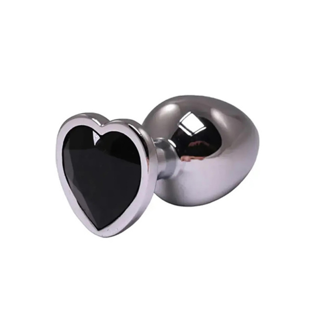 Fantasy Silver Butt Plug Heart-Shaped M - Korek analny, Czarny, 8 cm, M