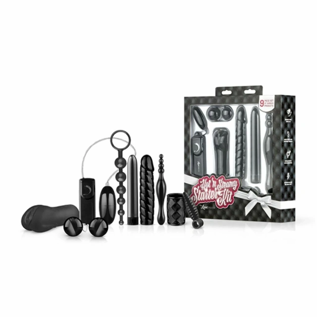 Zestaw zabawek erotycznych Loveboxxx Hot 'n Steamy Starter Kit, 9 szt. (czarny)