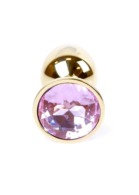Металева анальна пробка з кристалом Boss Jewellery Gold Plug, 7х2.7 см (рожевий)