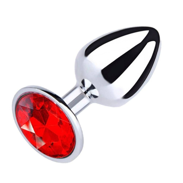 Secret Play Metal Butt Plug L - Korek analny z kryształkiem, Czerwony, 9.5 cm