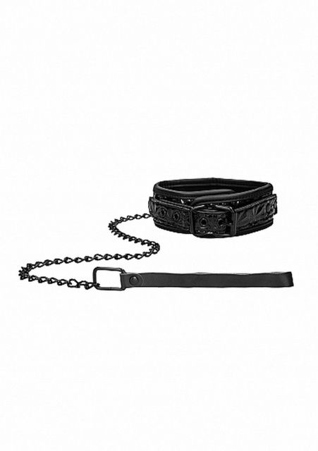 Ouch Luxury Collar with Leash - Obroża ze smyczą, Czarny, 52.5 cm