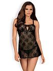 Комплект пеньюар + трусики-стринги Obsessive Behindy, L/XL (черный)