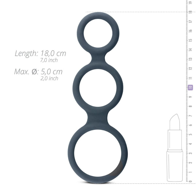 Ерекційне кільце Boners Triple Cock Ring, 18 см (сірий)