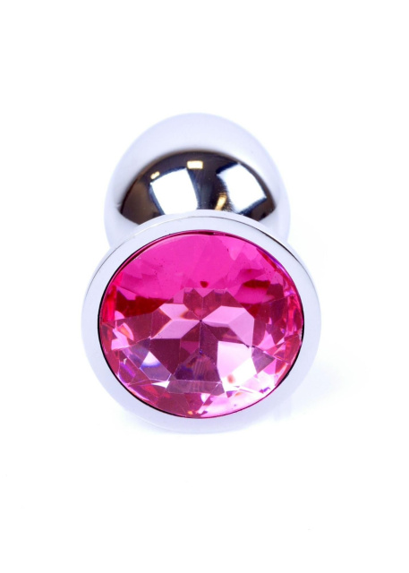 B - Series HeavyFun Jewellery Silver Plug - Metalowy korek analny z kryształem, Fuksja, 7 cm, S