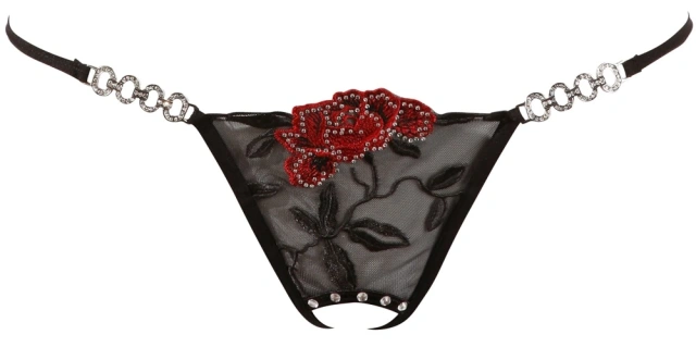 Трусики-стринги String Rose Crotchless, M/L (черный)