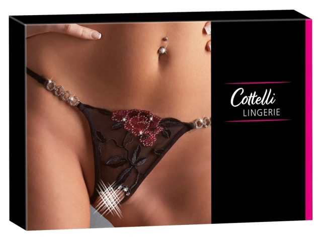 Трусики-стринги String Rose Crotchless, M/L (черный)