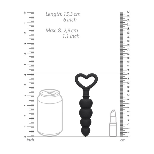 Ouch Love Beads - Korek analny, Czarny, 15, 3 cm