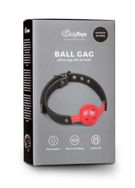 Easytoys Ball Gag Plastic Gag With Air Holes - Knebel z kulką, Czerwony, 61.5 cm