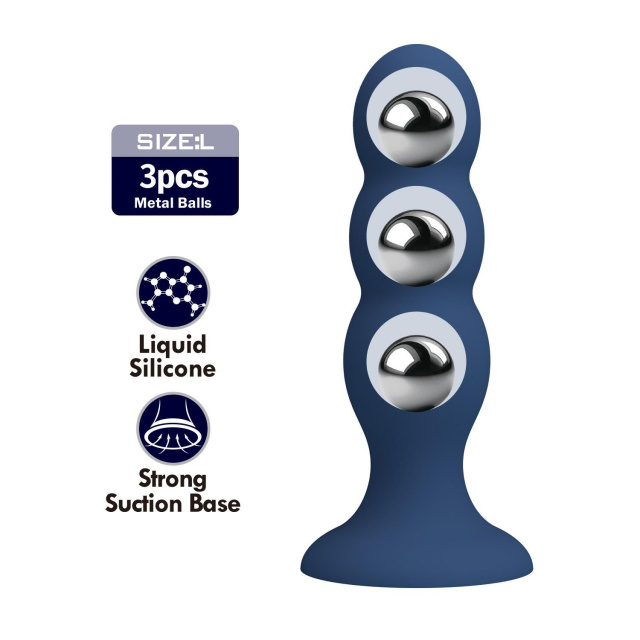 Mr. Play 3 Metal Balls - Korek analny, Niebieski, 16.5 cm