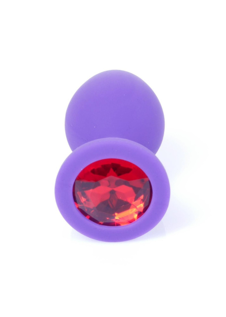 B - Series HeavyFun Jewellery Purple Silicon Plug Medium Red Diamond - Silikonowy korek analny z kryształem, Czerwony, 8 cm