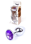 B - Series HeavyFun Boss Jewellery - Metalowy korek analny z kryształem, Fioletowy, 7 cm, S