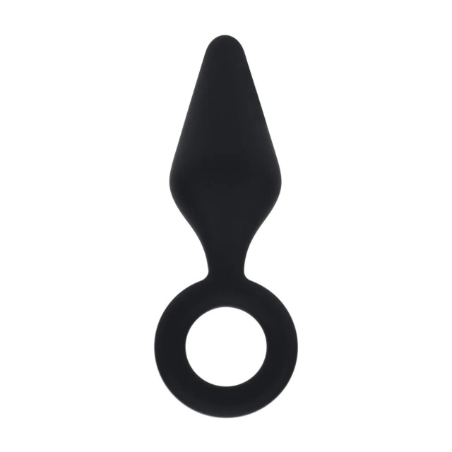 Shots Anal Plug with Loop - Korek analny, Czarny, 10 cm, S