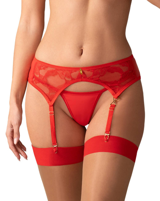 Пояс для панчох Obsessive Aliosa, L/XL (червоний