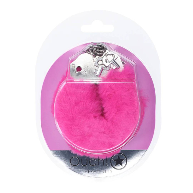 Ouch! by Shots Heavy-duty Fluffy Handcuffs - Kajdanki, Różowy, 24 cm