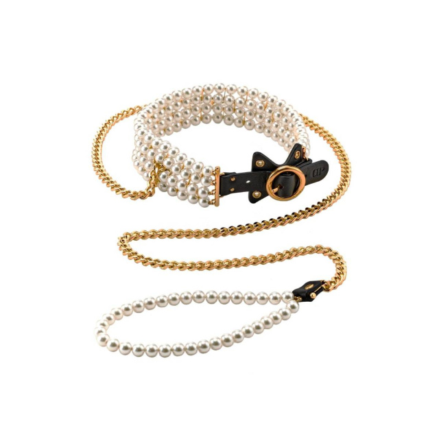Ошейник с поводком Guilty Pleasure BDSM Luminous Pearl Leash & Collar (золотой)